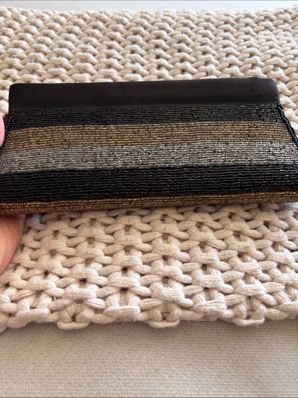 Vintage! Beaded Striped Clutch - Black, Gold & Silver - Picture 5 of 5
